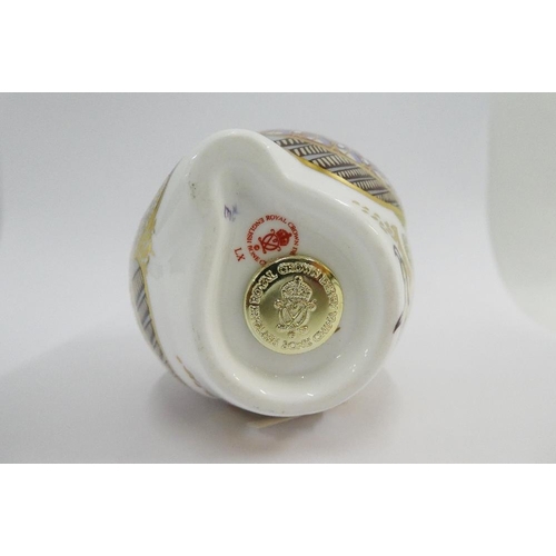 301 - Royal Crown Derby owl Imari paperweight, with printed backstamp and gold stopper, 12cm high