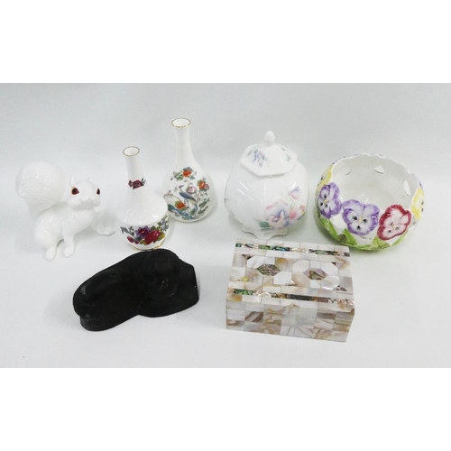 307 - Mixed lot to include a Royal Osborne white glazed Squirrel, Wedgwood Kutani Crane vase and a Paragon... 