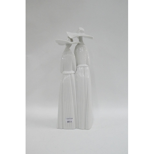 320 - Lladro porcelain figure group of two Nuns, with printed backstamps, 34cm high