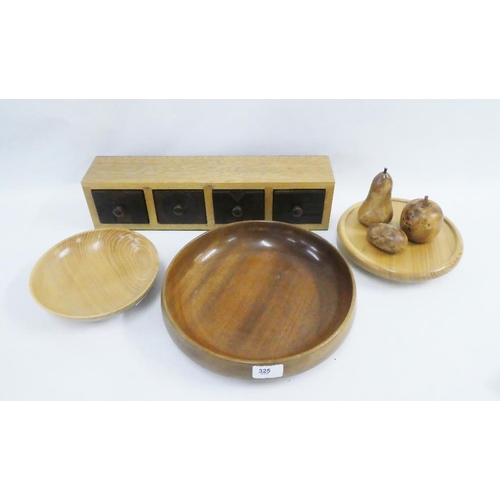 325 - Hand turned wooden lazy Susan and bowl together with wooden fruit, and a 'Home' storage box, etc (a ... 