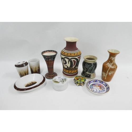 327 - Mixed lot to include Highbank jar and cover, Japanese toilet set, jersey pottery vase,etc (10)