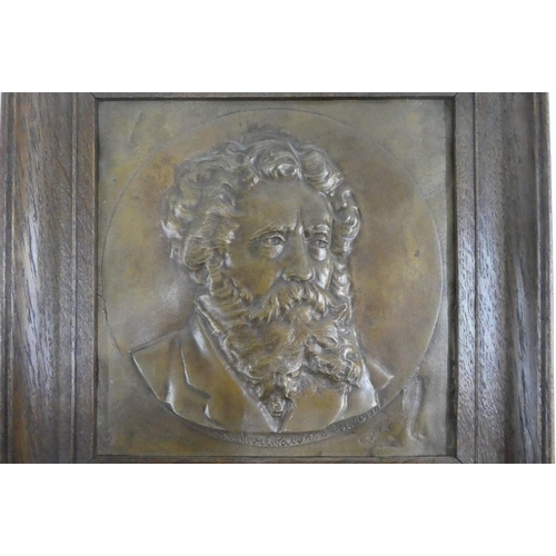 331 - Sir Noel Paton bronze plaque contained within an oak frame and signed in the bronze and dated 1910, ... 