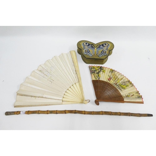 332 - Mixed lot to include an early 20th century handpainted fan and another smaller together with a bambo... 