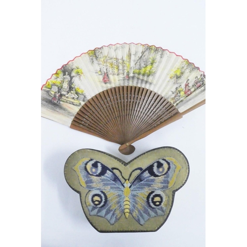 332 - Mixed lot to include an early 20th century handpainted fan and another smaller together with a bambo... 