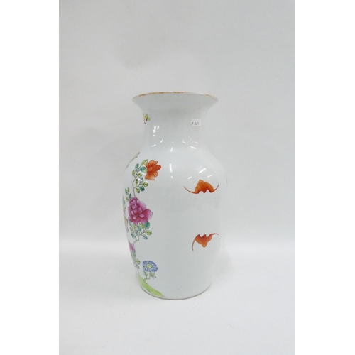 343 - Chinese floral patterned baluster vase, drilled to base for use as a lamp, 37cm high