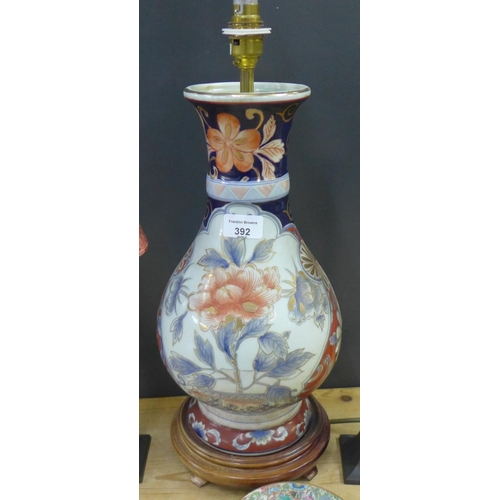 392 - Modern Imari style table lamp base on a wooden base