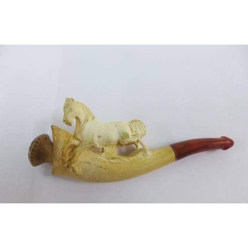 47 - Meerschaum pipe with amber mouthpiece, in original leather case, 9cm