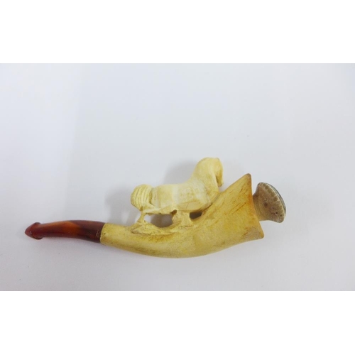 47 - Meerschaum pipe with amber mouthpiece, in original leather case, 9cm