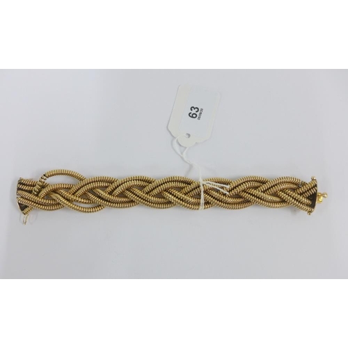 63 - 14ct gold rope twist bracelet, stamped 585, 20cm long, approx 64g