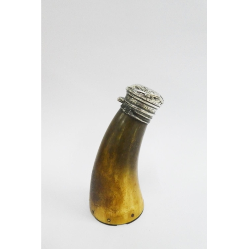 7 - Scottish horn snuff mull with a gilt white metal hinged lid, 11cm high