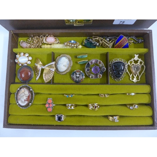 75 - Jewel box containing a collection of mainly costume jewellery, etc (a lot)