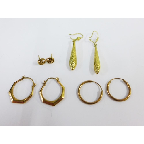 83 - Four 9ct gold necklaces, an 18ct gold cased wrist watch, collection of yellow metal earrings and a y... 