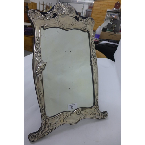 89 - American Art  Nouveau silver fronted mirror, Dominick & Haff, circa 1890, embossed with stylised flo... 