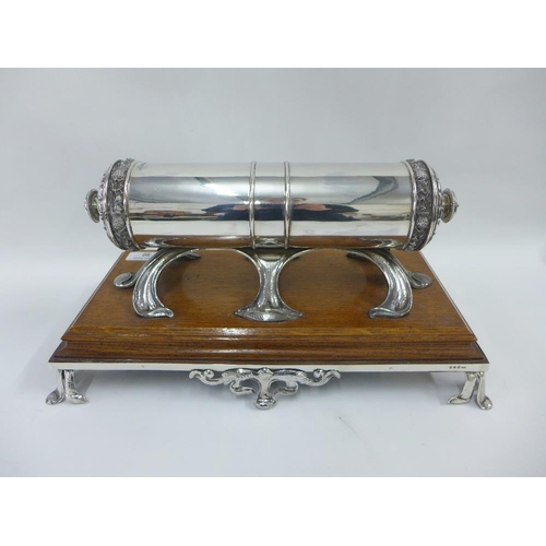 90 - Edwardian silver Scroll Holder, Walker & Hall, Sheffield 1907, engraved with a personal presentation... 