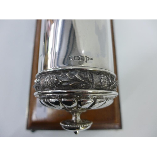 90 - Edwardian silver Scroll Holder, Walker & Hall, Sheffield 1907, engraved with a personal presentation... 