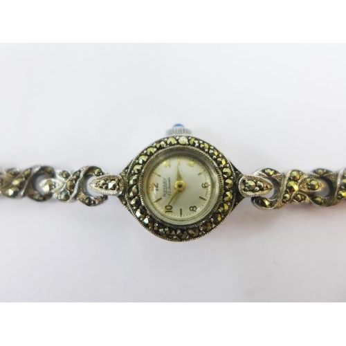 98 - Mid 20th century silver and marcasite rotary cocktail wrist watch