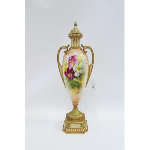 113 - Royal Worcester vase and cover of slender tapering form, handpainted with  Spring Flower and signed ... 