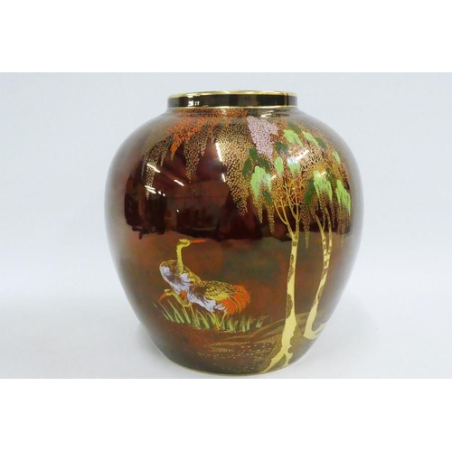 136 - Carlton Ware Rouge Royale Stork pattern vase, with printed backstamps, 23cm high