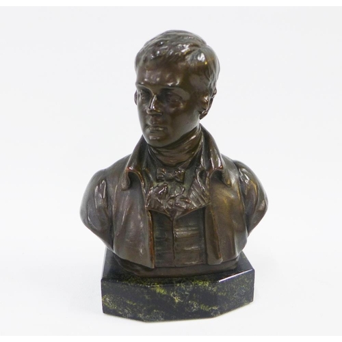 156 - Robert Burns bronze bust, signed H.S Gamley and dated 1907, on a black hardstone plinth base, 14.5cm... 