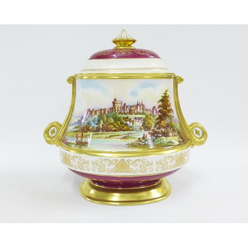 157 - Aynsley Ltd Edition Clarendon vase and cover, handpainted with a view of Windsor Castle and signed b... 