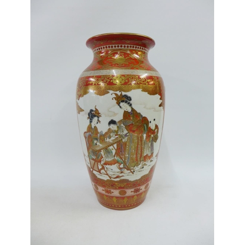 159 - Large Japanese Kutani baluster vase, finely painted with a panel containing female figures and with ... 