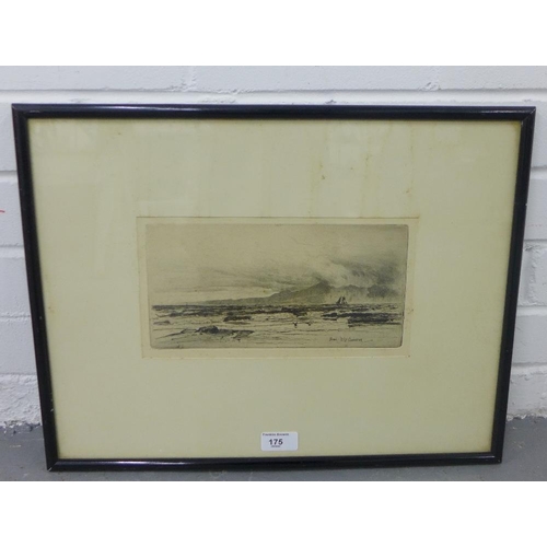 175 - DY Cameron,  Arran,  etched print,  in glazed frame, 27 x 14cm