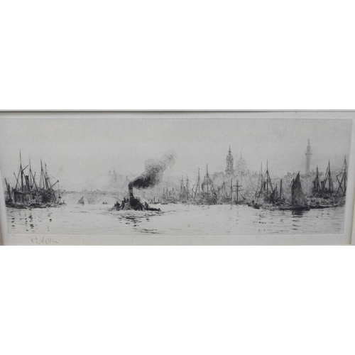 177 - W.L. Wyllie RA London From Tower Bridge,  Drypoint etching, signed Artist's Proof,  framed without g... 