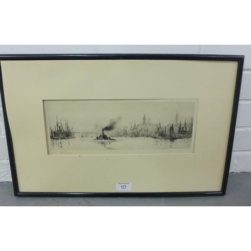 177 - W.L. Wyllie RA London From Tower Bridge,  Drypoint etching, signed Artist's Proof,  framed without g... 