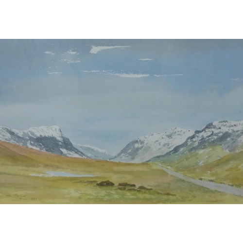 179 - Road Through Snow Capped Mountains,  Watercolour, signed indistinctly,   in glazed frame, 23 x 33cm... 