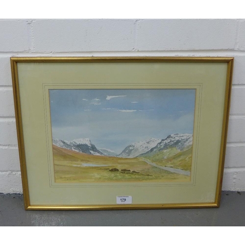 179 - Road Through Snow Capped Mountains,  Watercolour, signed indistinctly,   in glazed frame, 23 x 33cm... 