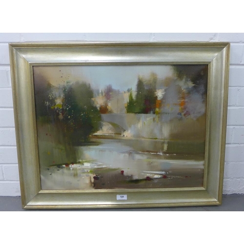 186 - Oscar Goodall,  Bridge & River landscape,  Oil on canvas, signed,  in giltwood frame, 60 x 45cm... 