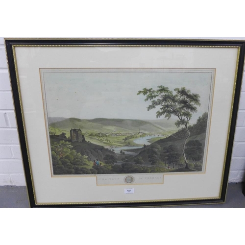 187 - After Clark, The Town of Peebles, coloured print, in a glazed frame, 60 x 45cm