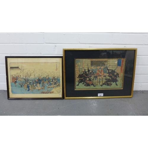 199 - Two Japanese woodblock prints, framed under glass, largest 34 x 22cm (2)