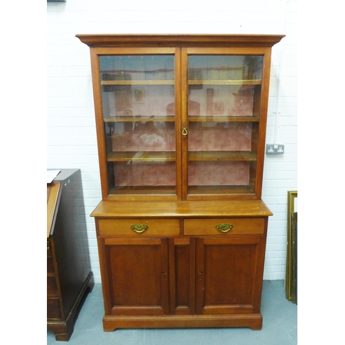 203 - 19th century mahogany bookcase cabinet, the cornice top over a pair of glazed doors with two cupboar... 