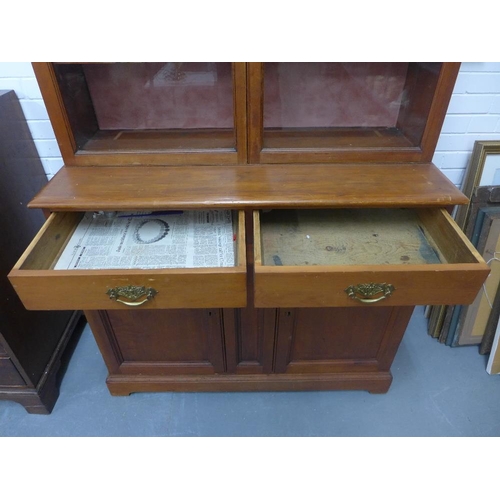 203 - 19th century mahogany bookcase cabinet, the cornice top over a pair of glazed doors with two cupboar... 