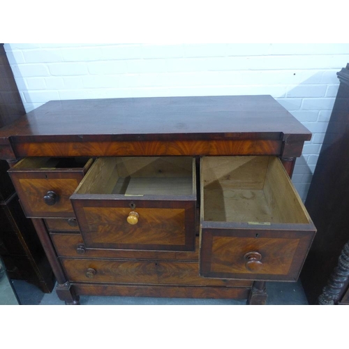 204 - Victorian mahogany Scotch chest with breakfront top over three short and three graduating long drawe... 