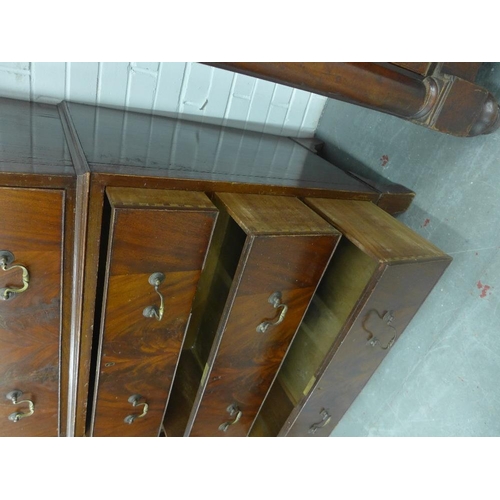 205 - Mahogany veneered tallboy chest with a dentil frieze over two short and six long drawers, on bracket... 