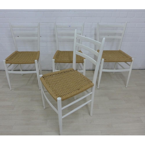 214 - Set of four white painted chairs with woven rush seats, (4) 86 x 43cm