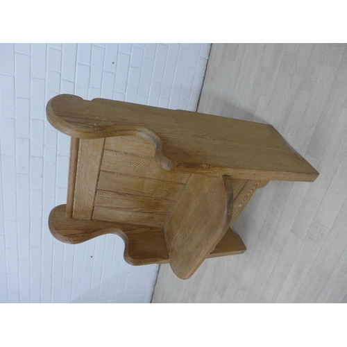 216 - Small pine pew with planked back and shaped side supports, 95 x 60cm