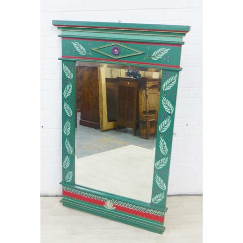 220 - Green painted wall mirror with rectangular plate, 138 x 87cm