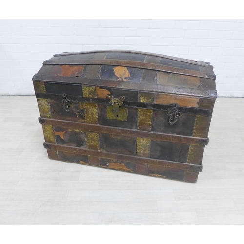 222 - Domed top and brass bound  storage trunk, 62 x 95cm