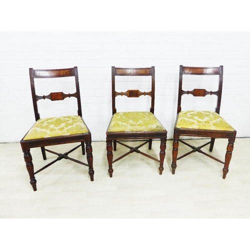 224 - Set of three 19th century mahogany side chairs with upholstered slip in seats and cross stretchers, ... 