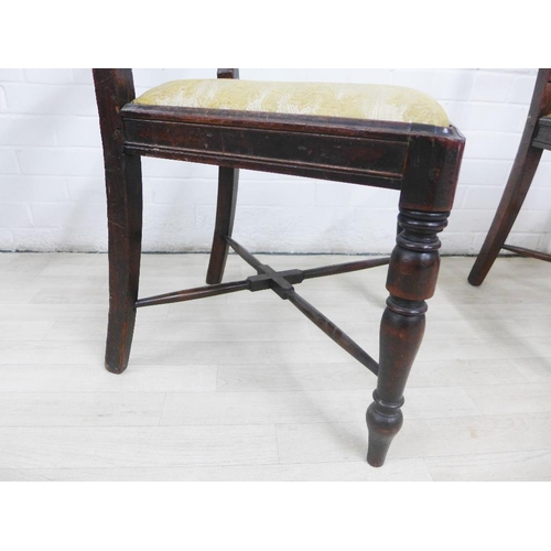 224 - Set of three 19th century mahogany side chairs with upholstered slip in seats and cross stretchers, ... 