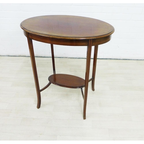 226 - Edwardian mahogany and inlaid two tier occasional table, 72 x 66cm