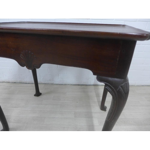 235 - Mahogany side table with rectangular top with shell carved frieze and cabriole  legs, 74 x 80cm