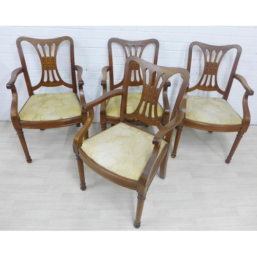 244 - Set of four mahogany open armchairs with vertical splat back and upholstered seats, (4) 92 x 57cm