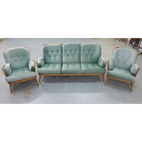 403 - Ercol Windsor three seater settee / sofa and pair of matching armchairs, (sofa 84 x 182cm) (3)