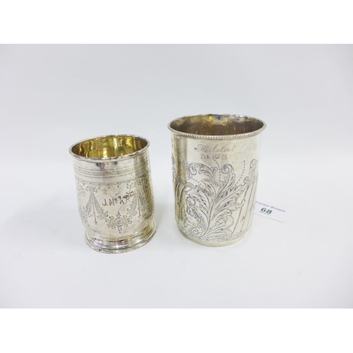 68 - Victorian silver christening mug, London 1891, 9cm high, together with a smaller silver christening ... 