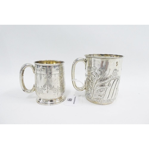 68 - Victorian silver christening mug, London 1891, 9cm high, together with a smaller silver christening ... 