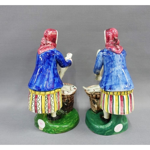 70 - Pair of East Coast, Scottish pottery, perhaps Portobello, Newhaven style fishwife figures,  each is ... 